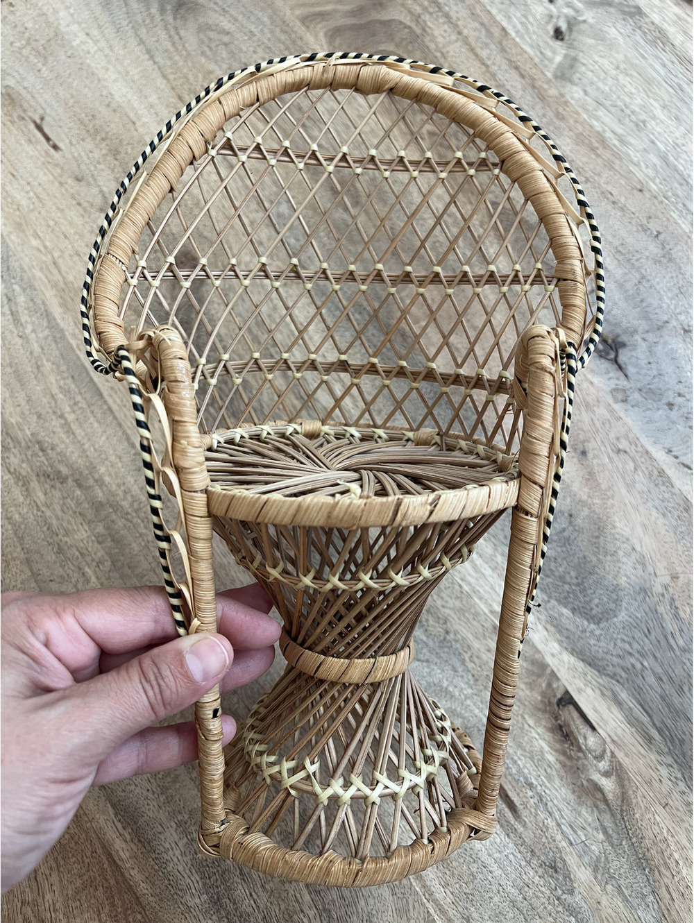 Vintage Peacock Mini Wicker Chair Boho Eclectic Whimsy Artsy Plant Stand Decor
